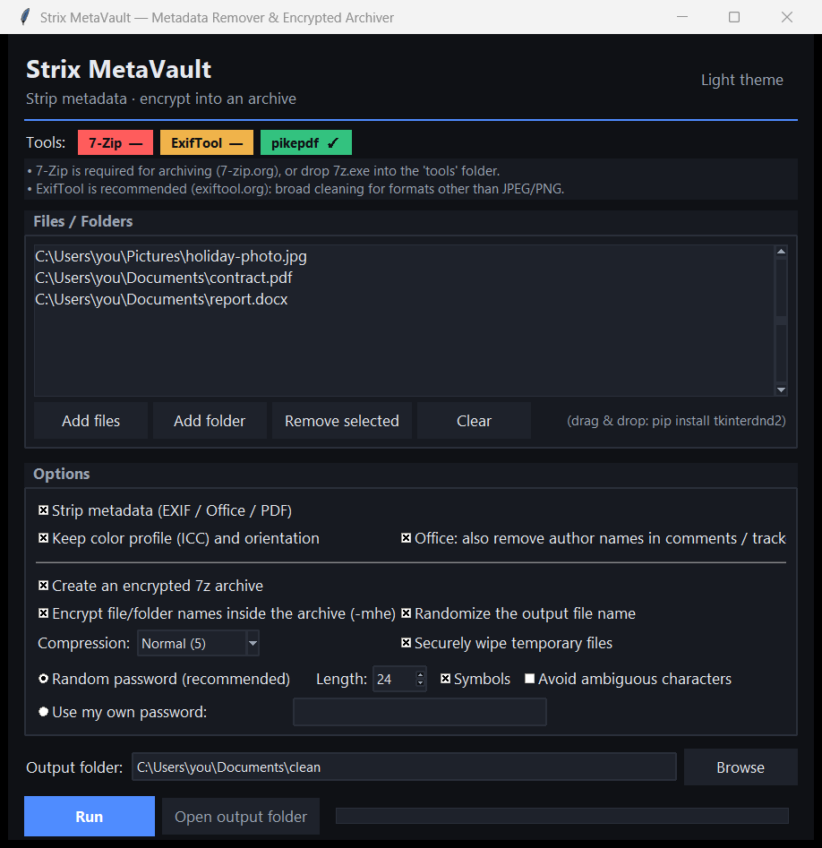 Strix MetaVault — Erase hidden metadata, then lock your files in AES-256 encryption.